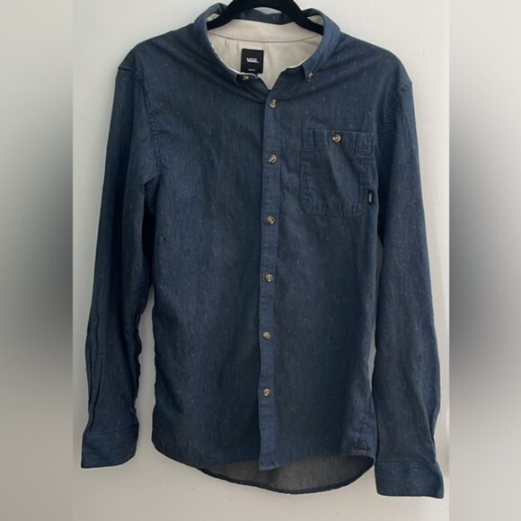 Vans Long Sleeve Button Front Shirt Pocket Blue Tailored Fit Mens medium - Picture 1 of 6